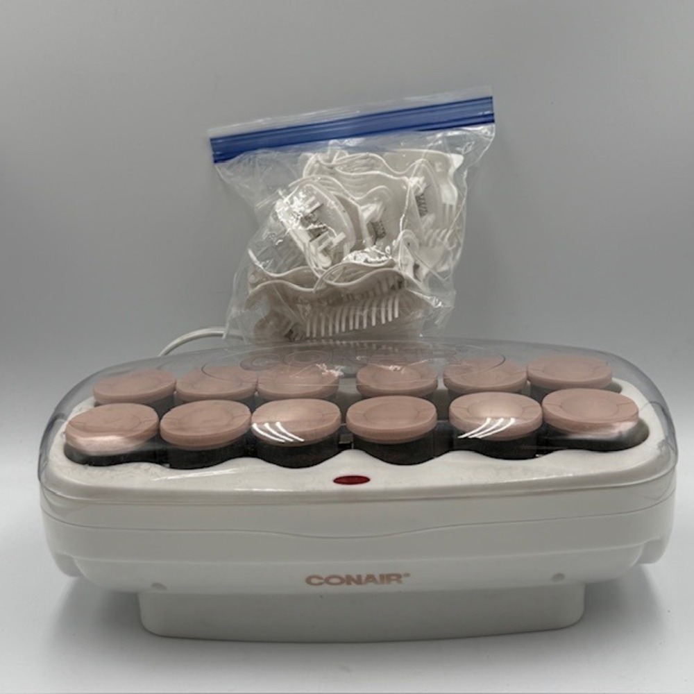 Conair Hot Roller Set 12 Flocked Rollers with Clips White Pink Hair Setter